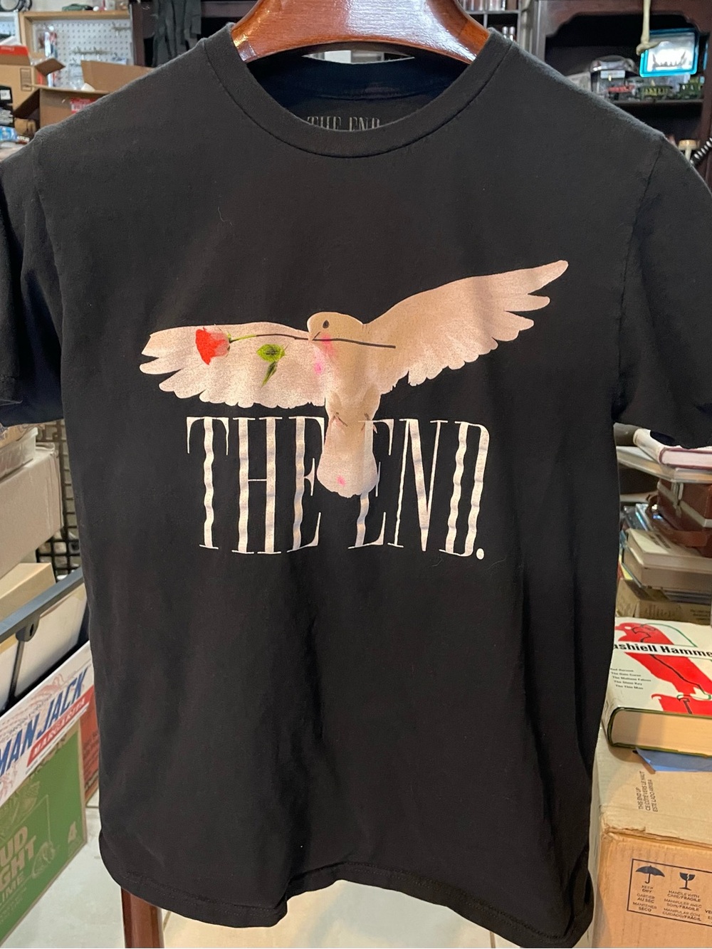 Black 'The End' Dove Graphic Bird Tee